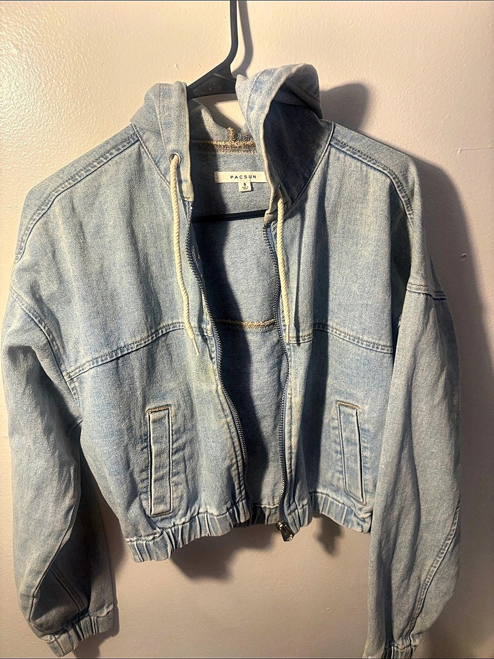 PacSun Hooded Denim Jacket in Blue Like New